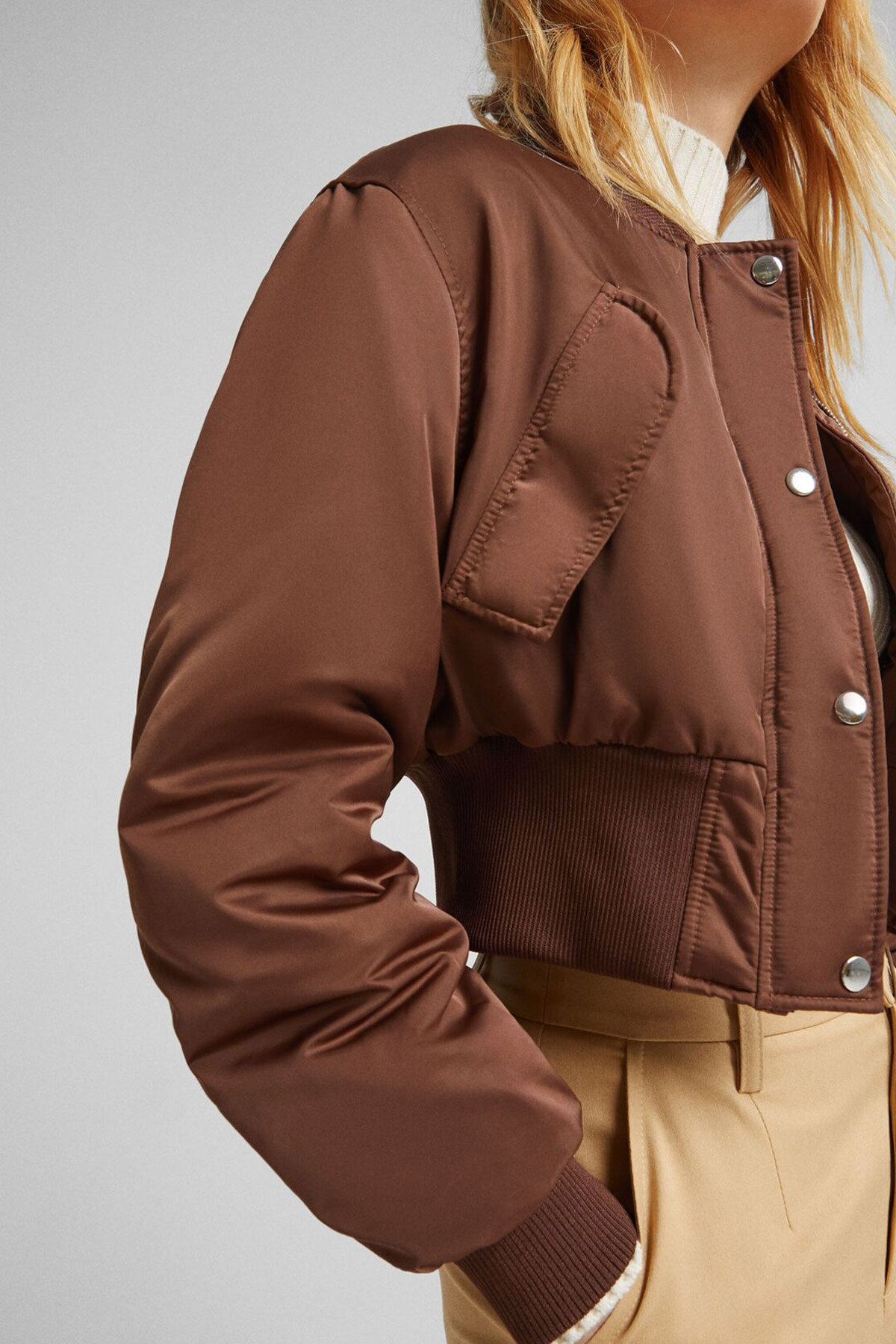 Cropped Satin Bomber Jacket - Image 3